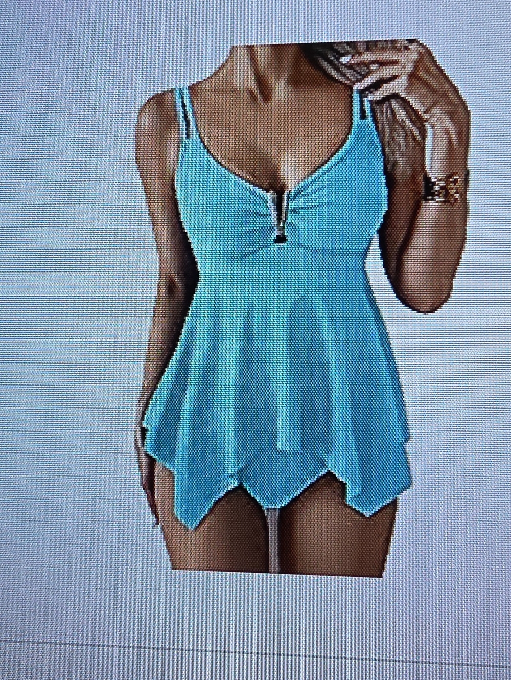 Aqua Blue V-Neck Swimdress with Double Straps